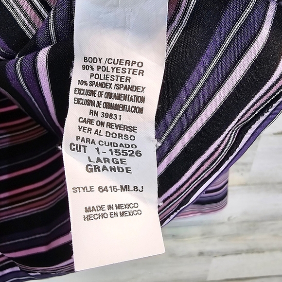 Y2K My Michelle Striped Wrap Top Long Sleeve V-Neck Retro Stretch Blouse Large - Picture 14 of 14